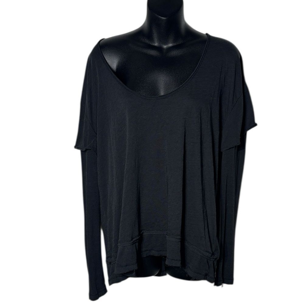We the free womens medium black long sleeve 2 layer casual basic top